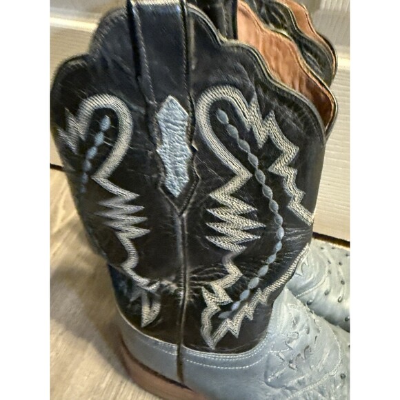 LUCCHESE OSTRICH EXOTIC CREPE SOLE ROPER BLUE BLACK COWGIRL COWBOY WESTERN BOOTS - Picture 3 of 9